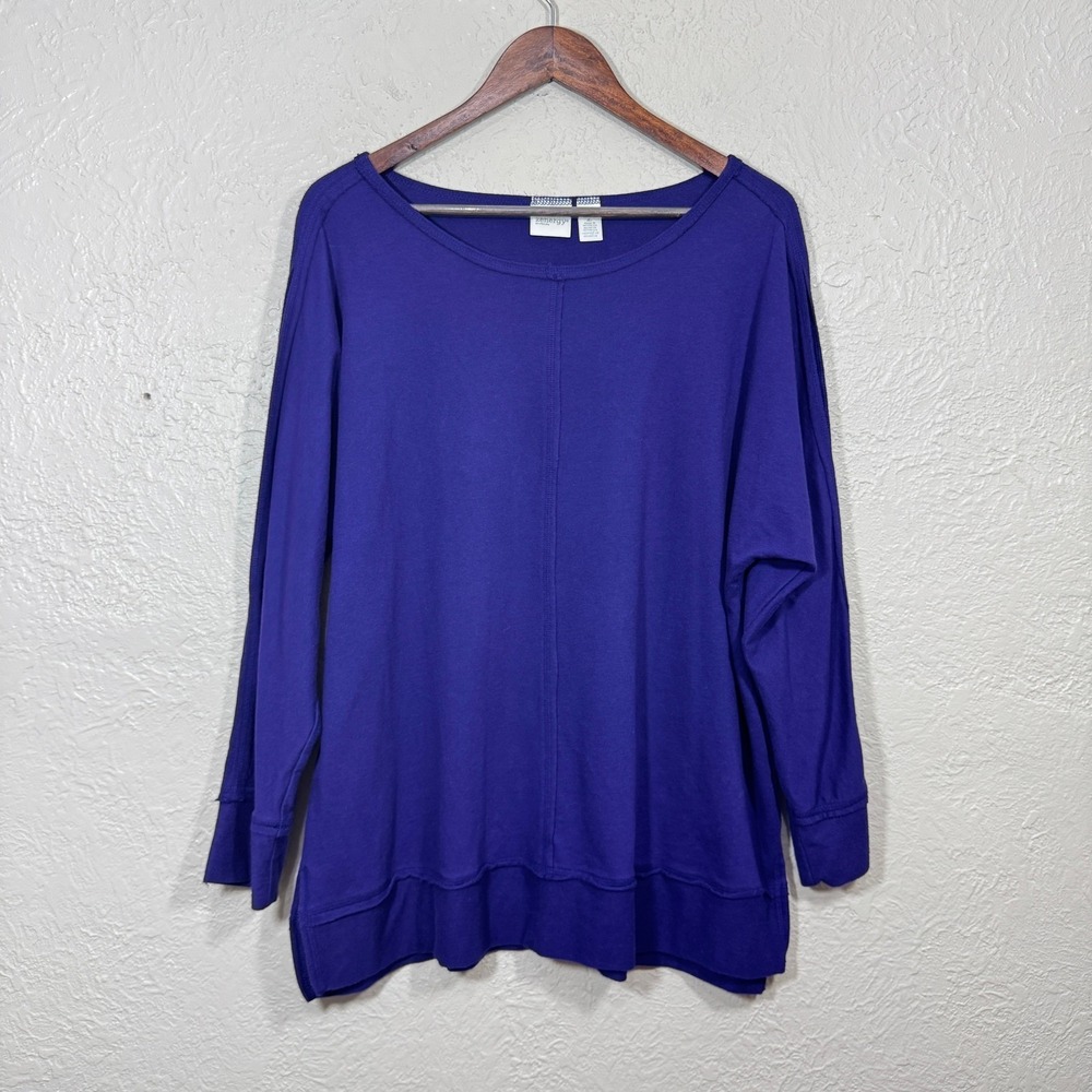 Chicos Zenergy Sweatshirt L French Terry Travel Slit Distressed Oversized Cotton